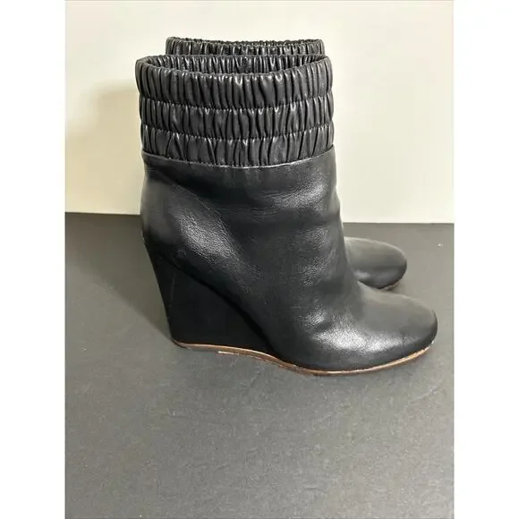 Dolce Vita Black Leather Platform Wedge Elastic Ankle Booties Boots Women's 10 - Picture 4 of 7
